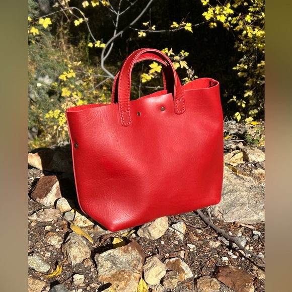 Portland Leather Goods Red Mini Crossbody Tote Smooth Leather Snap Closure - Picture 2 of 11